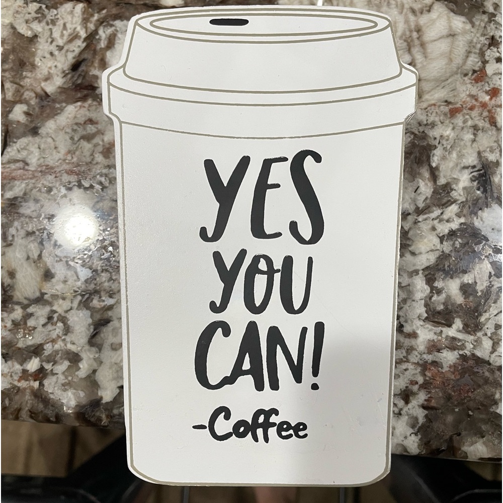 Tier Tray Farmhouse White Coffee Cup Wood Decor with Black Lettering